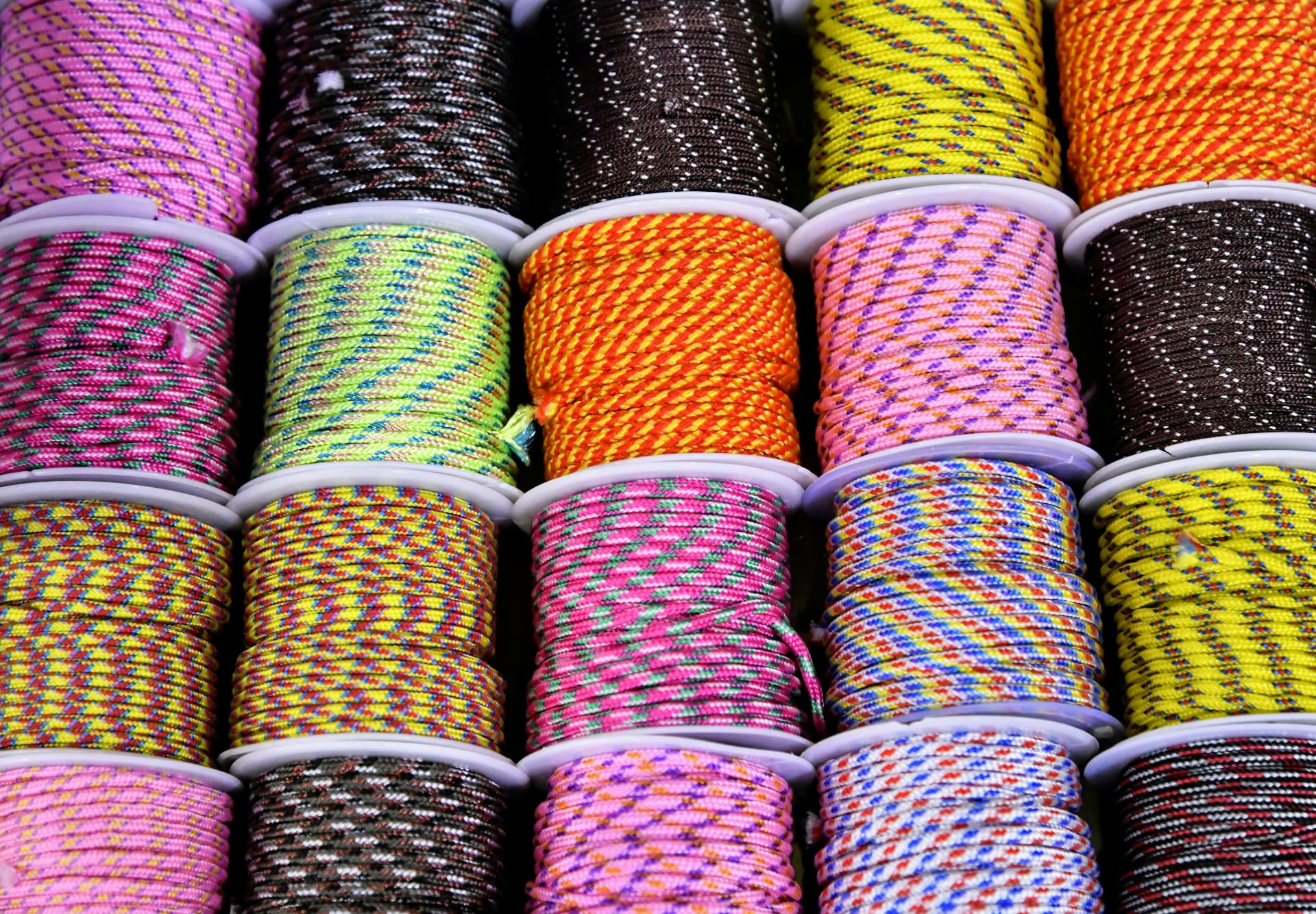 Colourful spools of braided cord